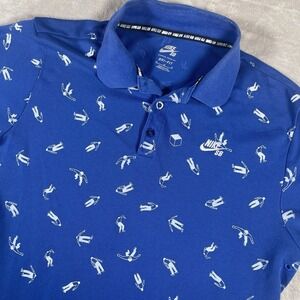 Nike SB DRI-FIT‎ Polo Blue Skateboard Geoff McFetridge Falling Man Casual Mens M